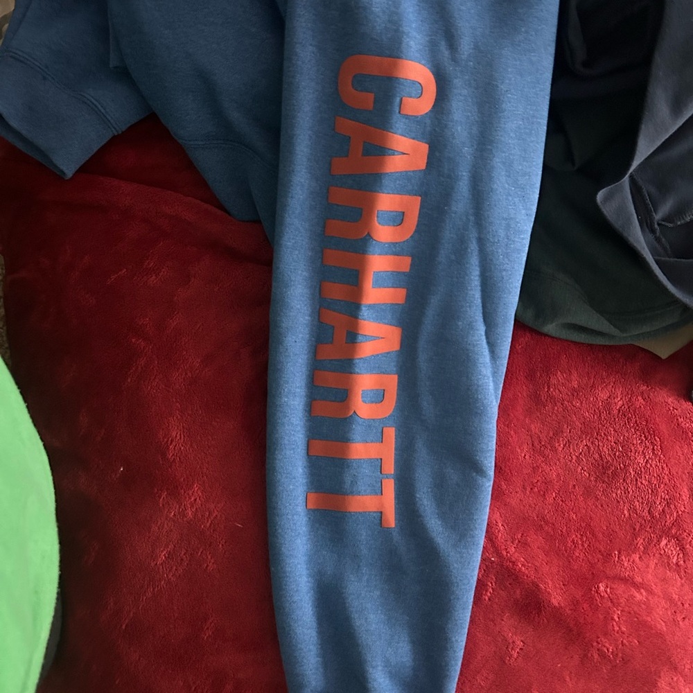 Carhartt Blue Sleeve with Orange Lettering